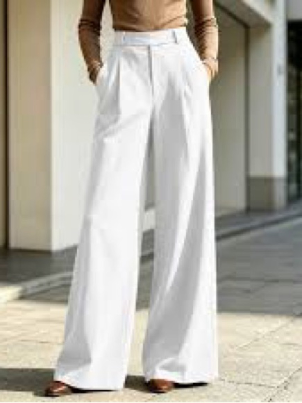 Commense White Wide-Leg High-Waist Trousers